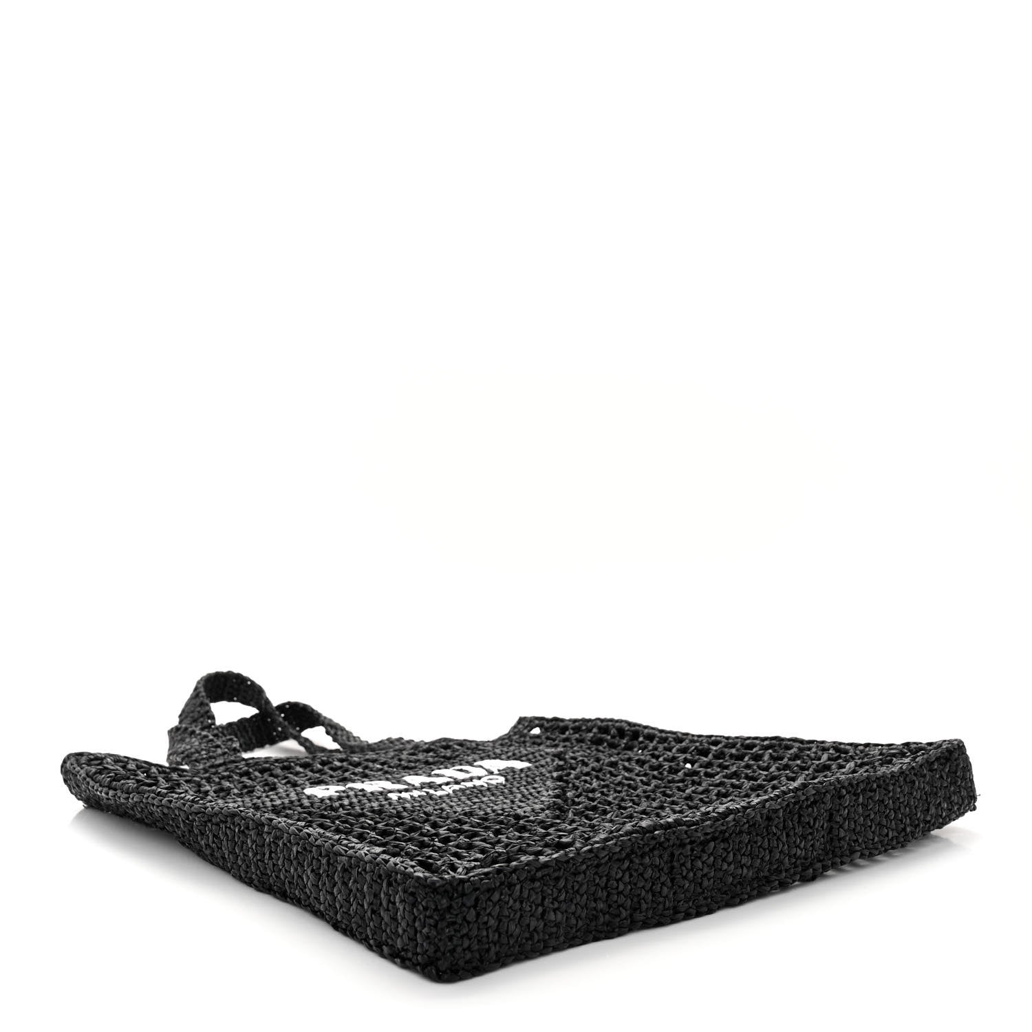 Prada Yarn Raffia Effect Crochet Logo Embroidered Tote Bag Black 4 of 8