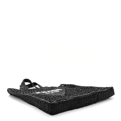 Prada Yarn Raffia Effect Crochet Logo Embroidered Tote Bag Black 4 of 8