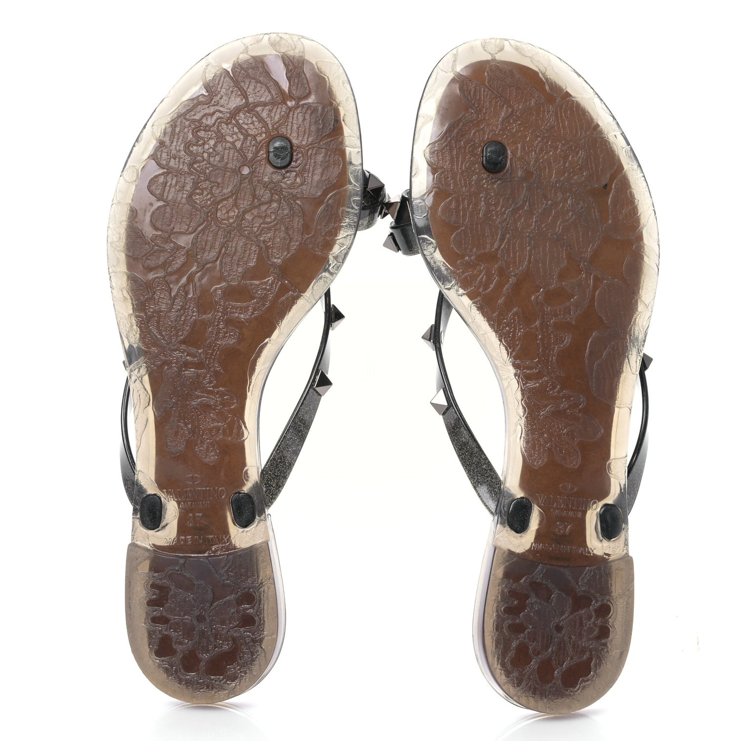 PVC Jelly Glitter Rockstud Bow Thong Sandals 37 Black