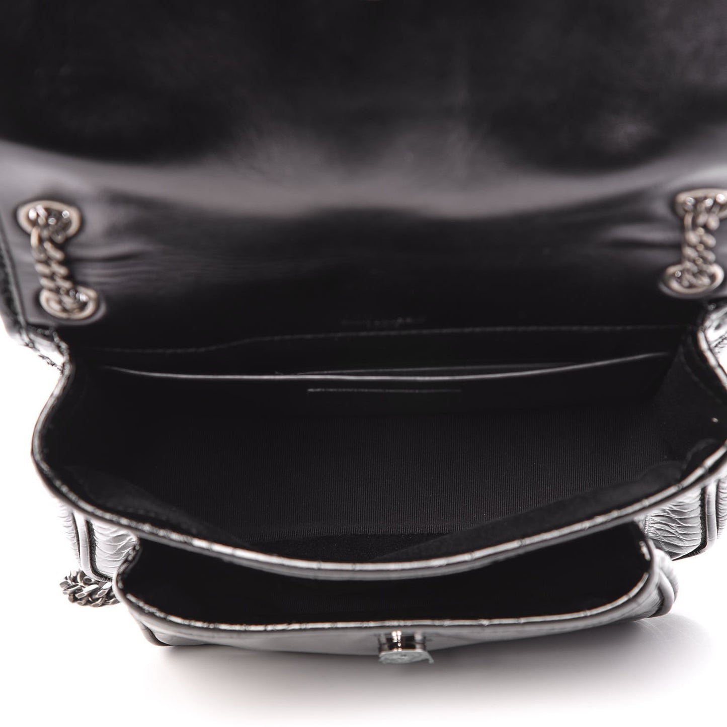 Patent Crocodile Embossed Lambskin Monogram Baby Niki Chain Satchel Black