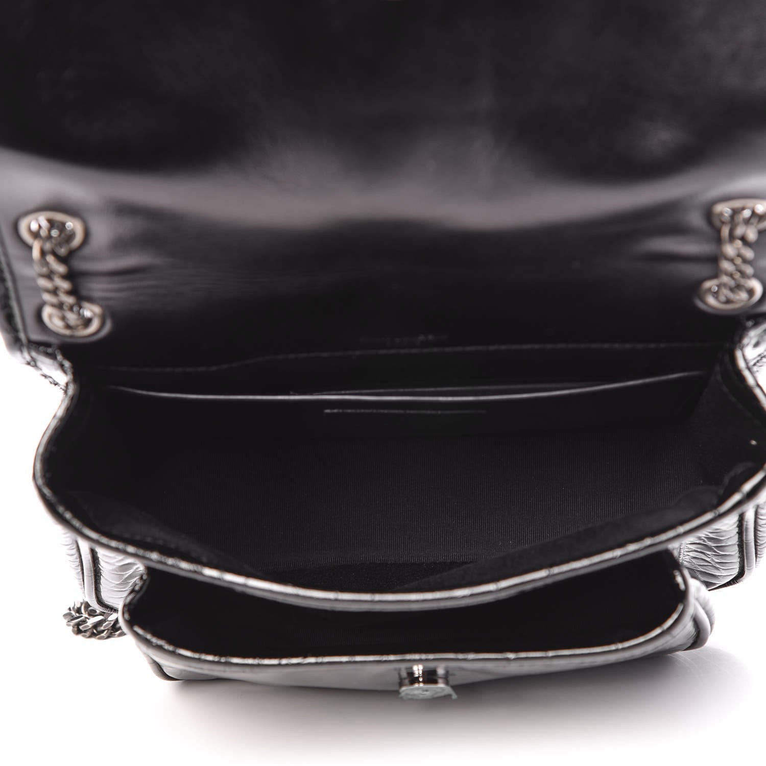 Saint Laurent Patent Crocodile Embossed Lambskin Monogram Baby Niki Chain Satchel Black 8 of 8