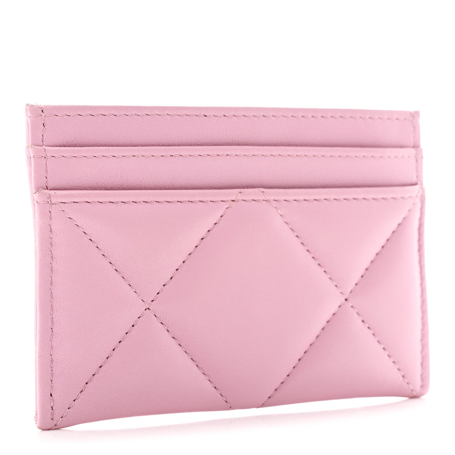 Lambskin Quilted Chanel 19 Card Holder Dark Pink