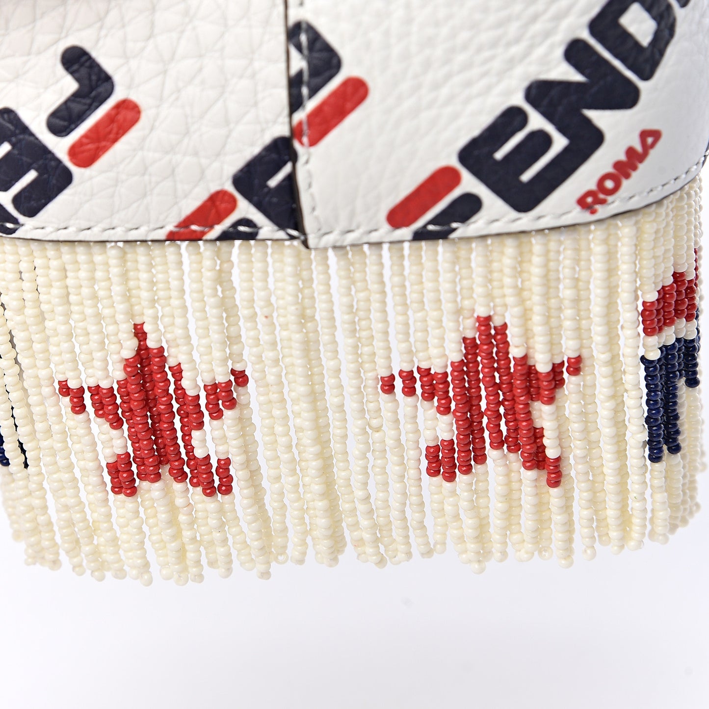 X FILA Calfskin F is Fendi Mania Fringe Mini Mon Tresor Bucket Bag White