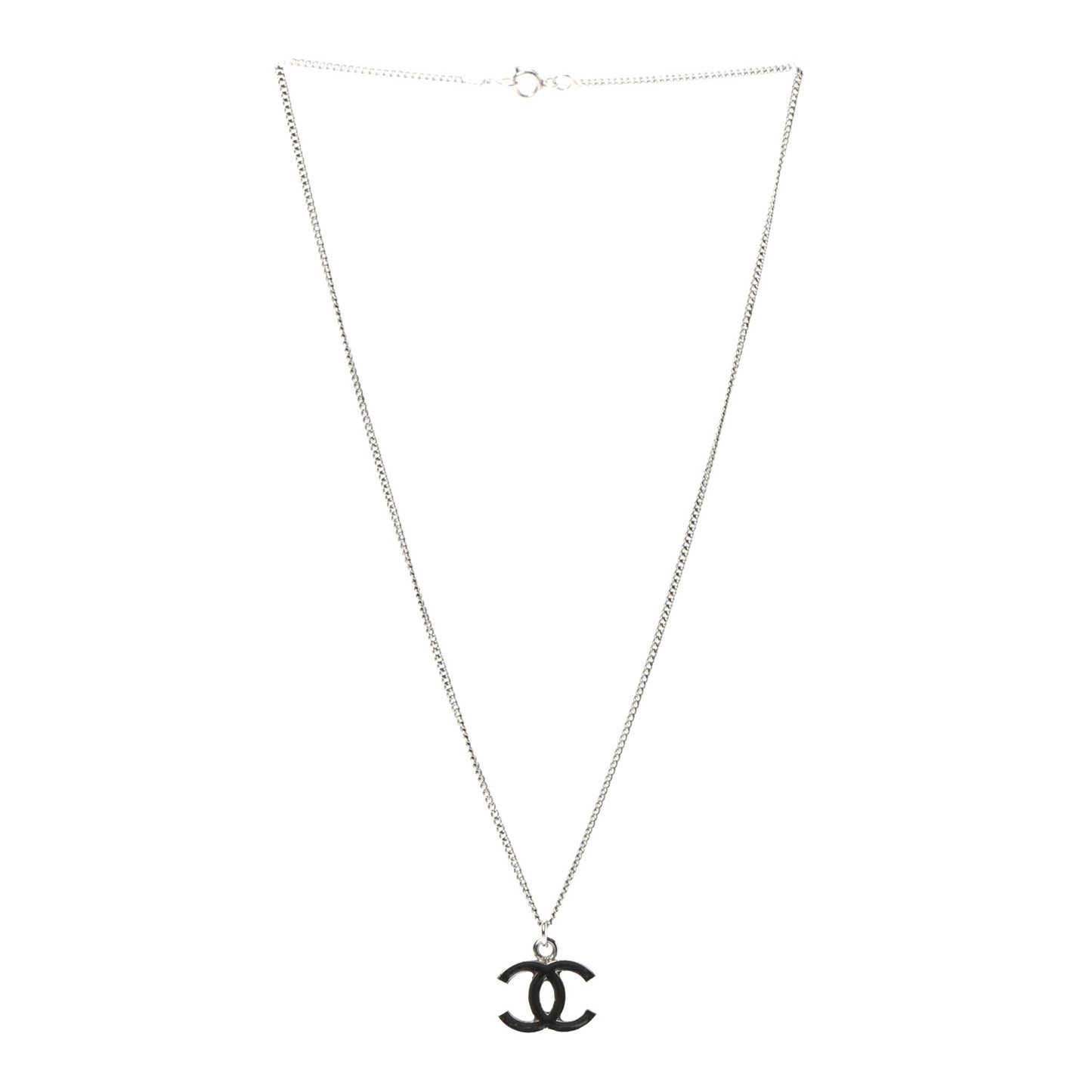 Enamel CC Necklace Silver Black