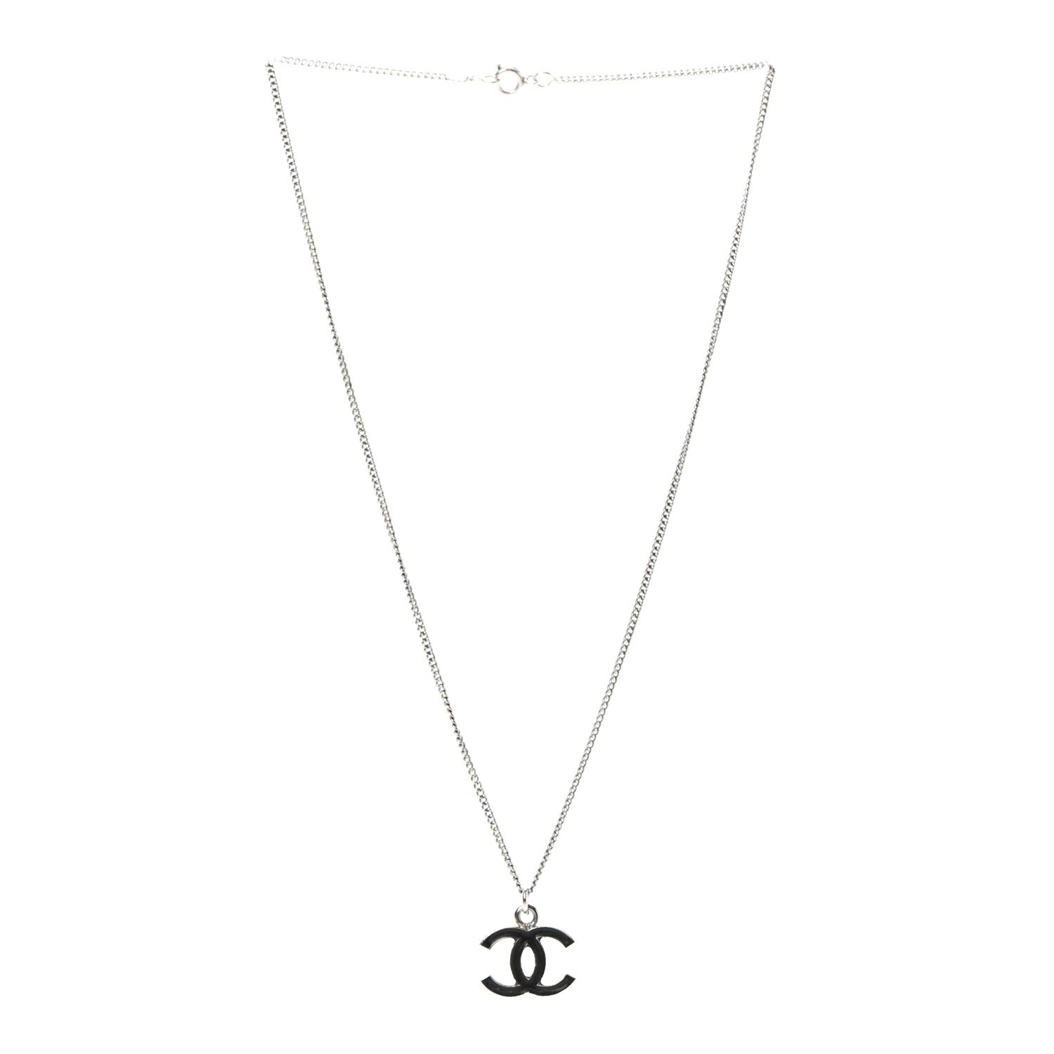 Chanel Enamel CC Necklace Silver Black 3 of 5