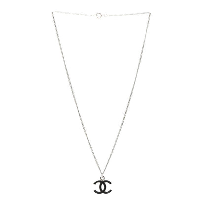 Chanel Enamel CC Necklace Silver Black 3 of 5