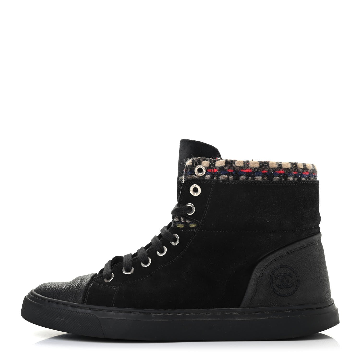 Chanel Suede Calfskin Goatskin Tweed High Top Sneakers 37 Black 1 of 13
