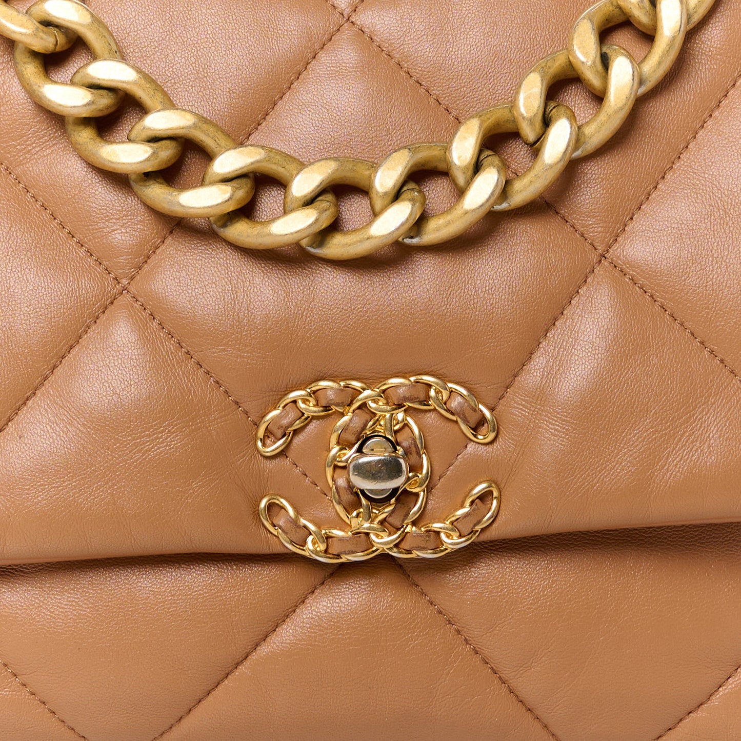Lambskin Quilted Large Chanel 19 Flap Brown
