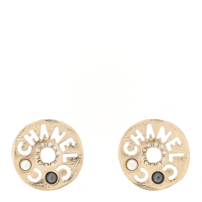 Chanel Crystal Pearl Papyrus Stud Earrings Gold Grey 1 of 4
