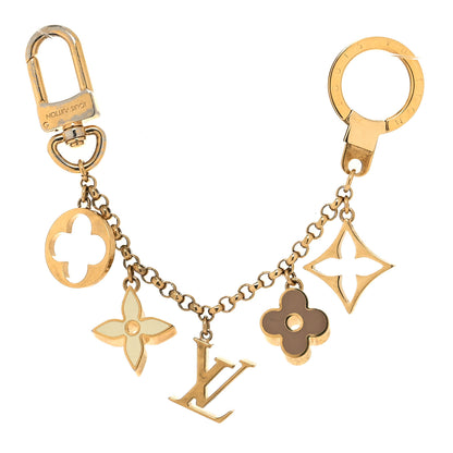 Louis Vuitton Brass Enamel Fleur De Monogram Bag Charm Chain Gold 1 of 4