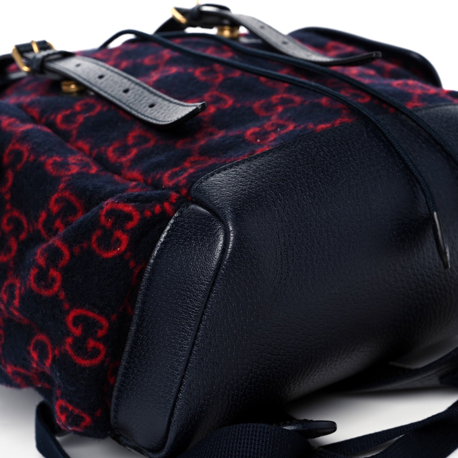 Gucci Covered Wool GG Monogram Small Double Buckle Backpack Navy Red 10 of 13