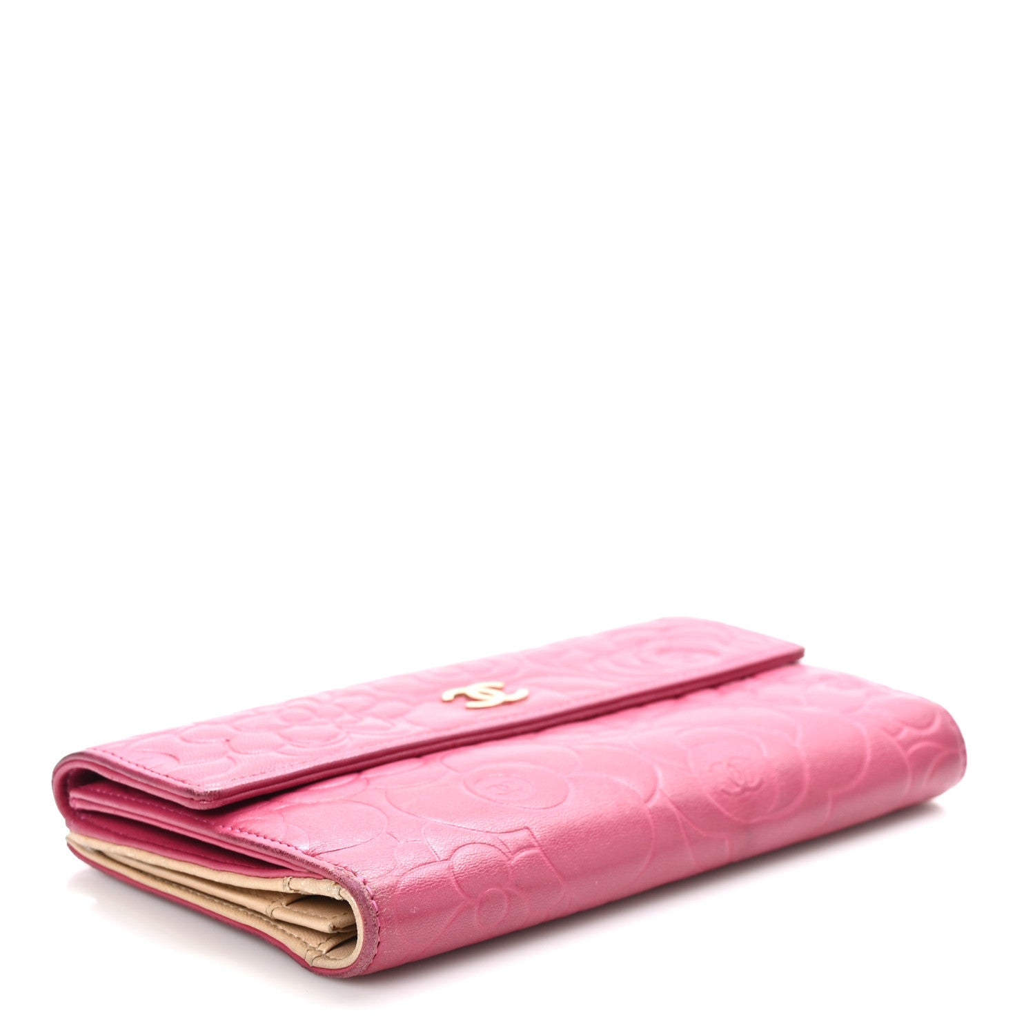 Chanel Lambskin Embossed Camellia Large Gusset Flap Wallet Pink 4 of 12