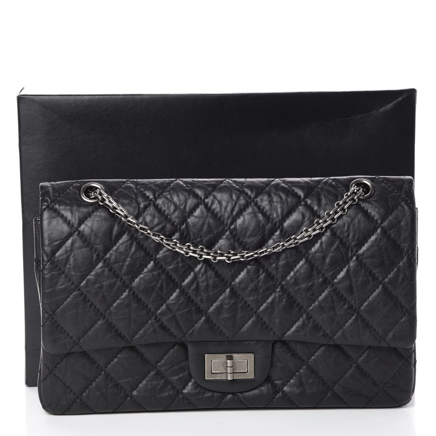 Aged Calfskin Quilted 2.55 Reissue 227 Flap Black