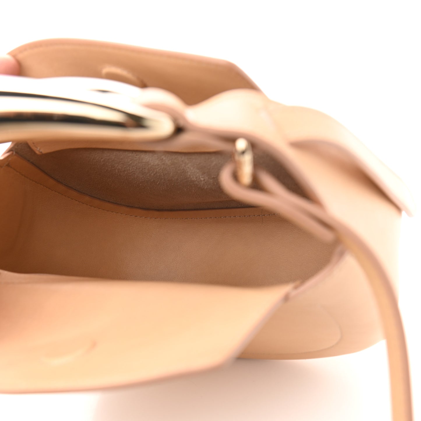 Small Grain Calfskin Kiss Bag Sandy Beige