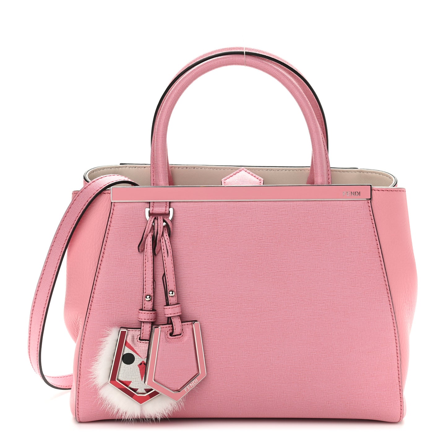 Vitello Elite Flamingo Mink Monster Charm Petite 2Jours Tote Pink Multicolor