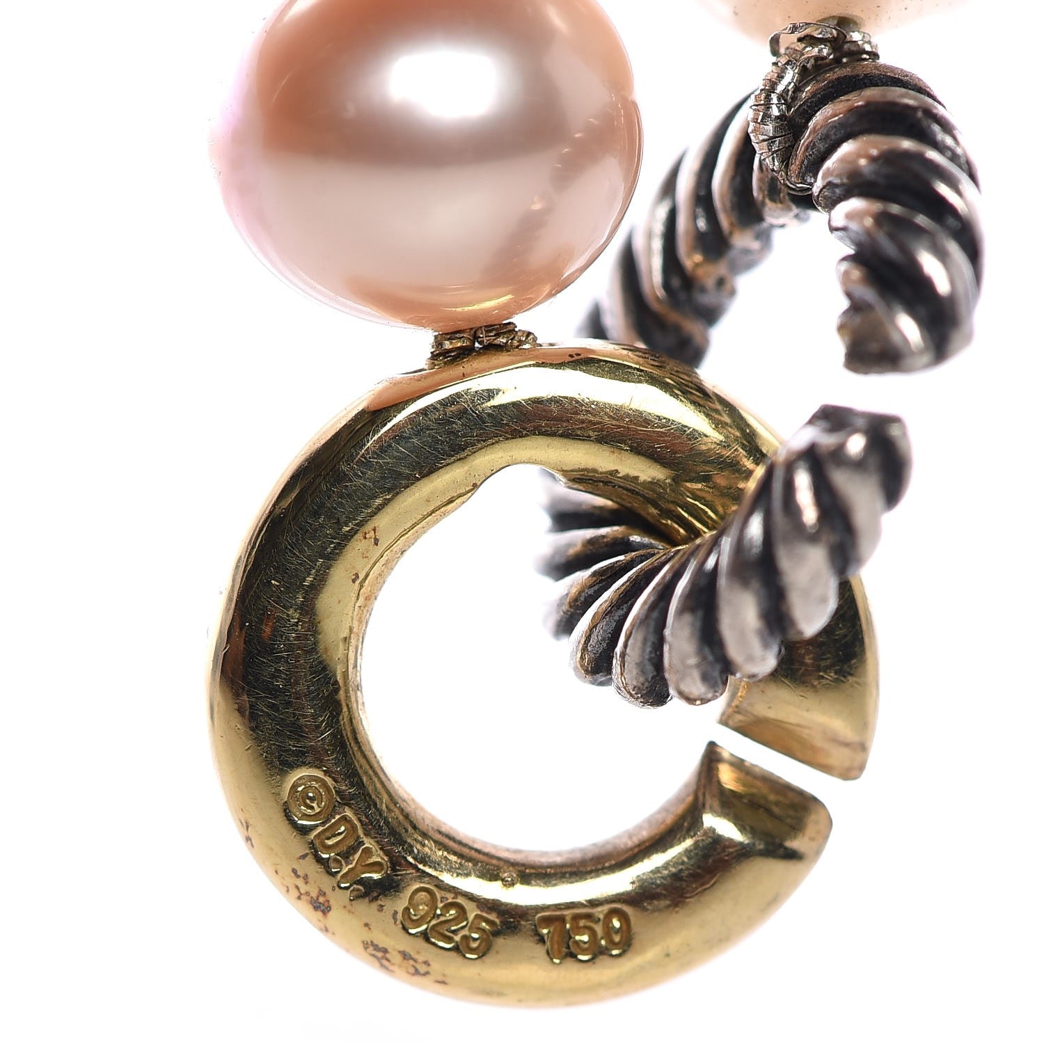 David Yurman Sterling Silver 14K Yellow Gold 5-8.5mm Pink Pearl Necklace 5 of 5