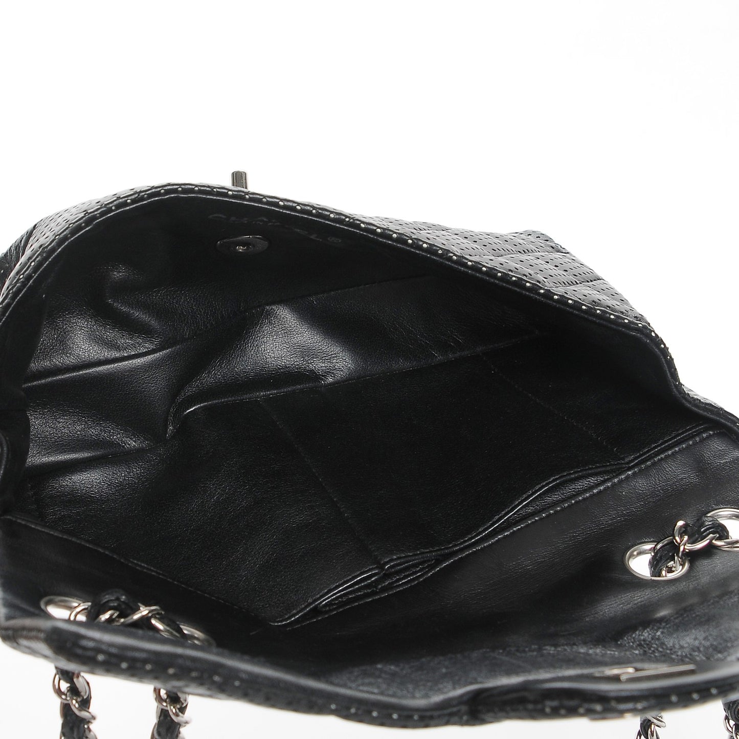 Lambskin Perforated East West Flap Black