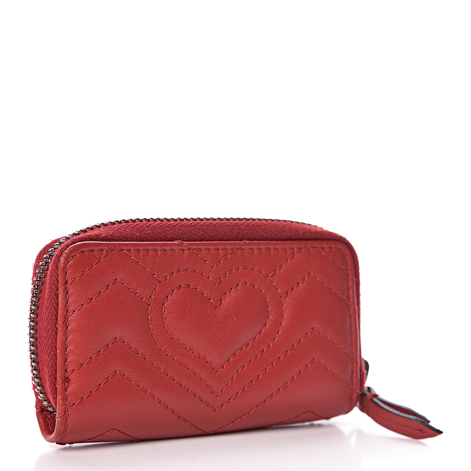 Gucci Calfskin Matelasse GG Marmont Zip Around Key Case Hibiscus Red 3 of 7
