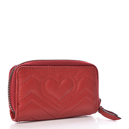 Gucci Calfskin Matelasse GG Marmont Zip Around Key Case Hibiscus Red 3 of 7