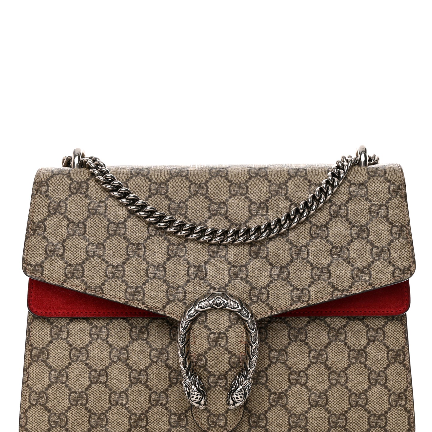 GG Supreme Monogram Suede Cudu Medium Dionysus Shoulder Bag Beige Ebony Vulcanic Red