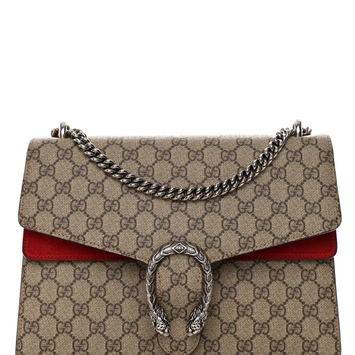 Gucci GG Supreme Monogram Suede Cudu Medium Dionysus Shoulder Bag Beige Ebony Vulcanic Red 8 of 18