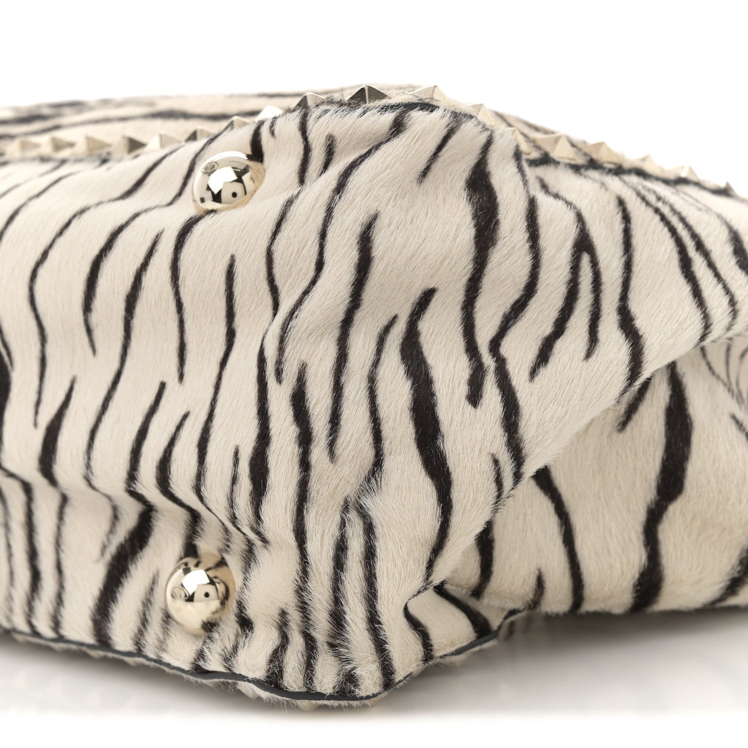 Valentino Garavani Pony Hair Zebra Rockstud Tote Black Ivory 19 of 25