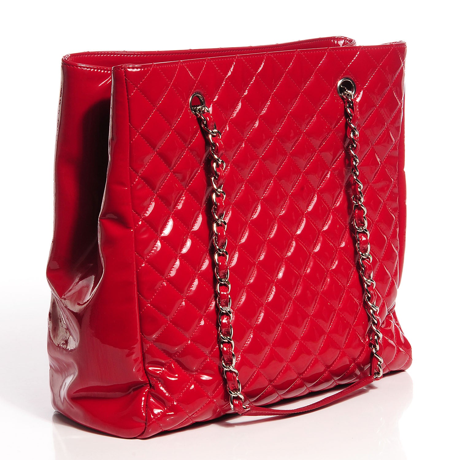 Chanel Patent Quilted Large Shopping Tote Red 3 of 8