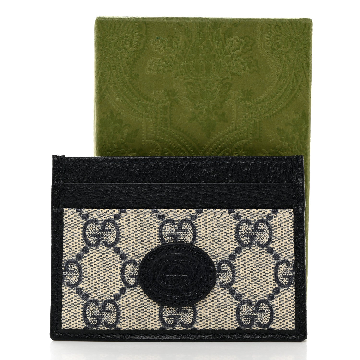 Gucci GG Supreme Monogram Textured Dollar Calfskin Retro Interlocking G Card Holder Beige Blue 7 of 7