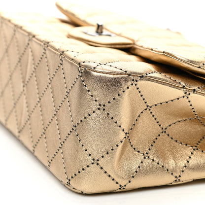 Chanel Metallic Washed Lambskin Quilted Jumbo Double Flap Dark Gold 9 of 9