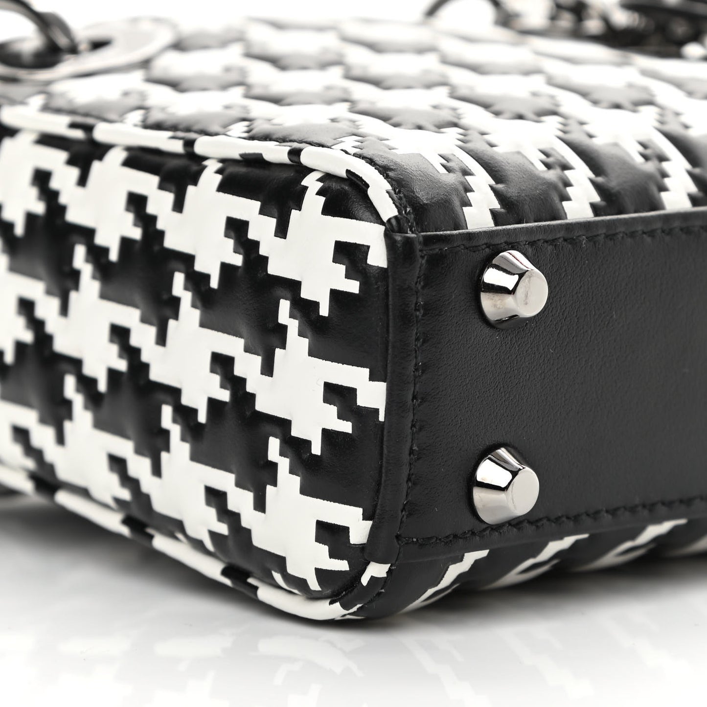 Calfskin Macro Houndstooth Embossed Micro Lady Dior Black White