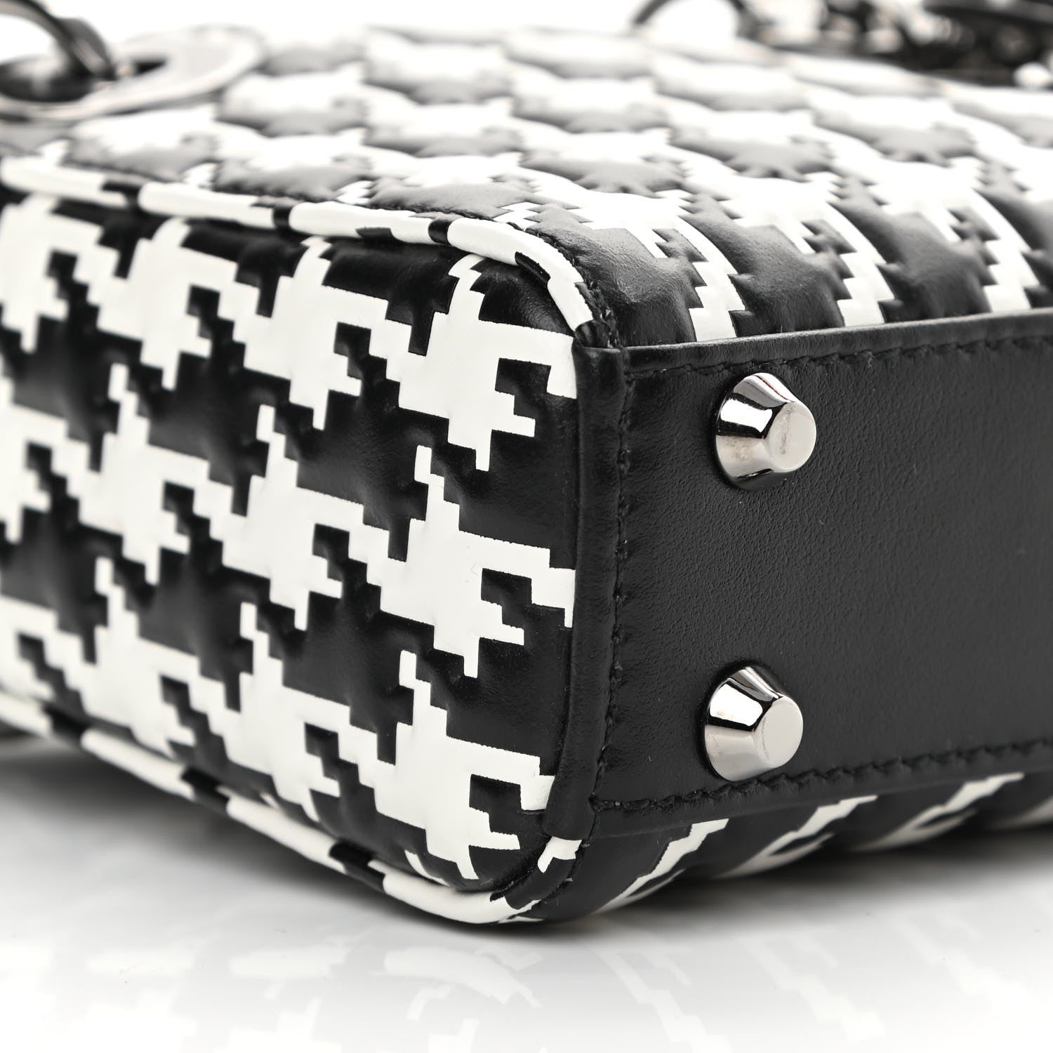 Christian Dior Calfskin Macro Houndstooth Embossed Micro Lady Dior Black White 8 of 9