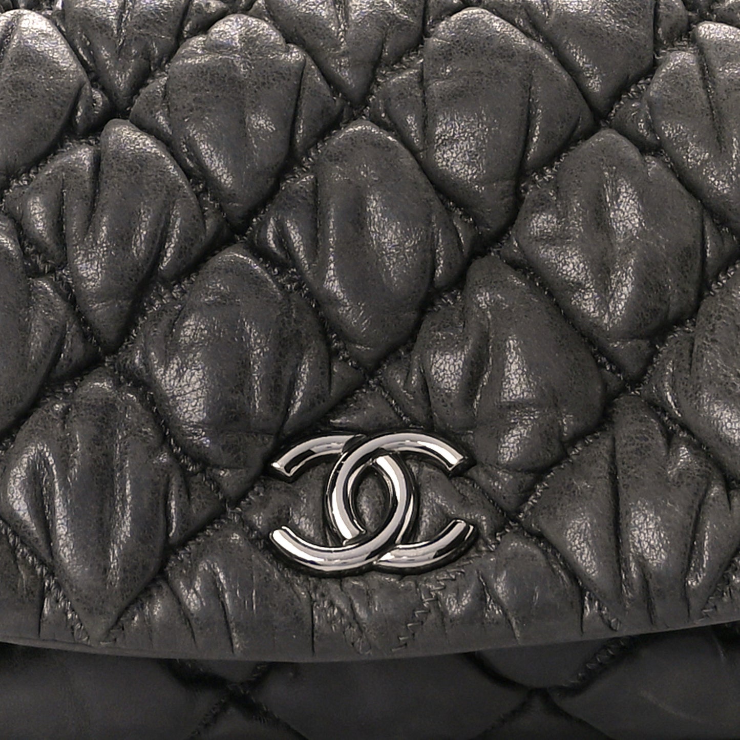 Calfskin Bubble Quilt Accordion Flap Grey