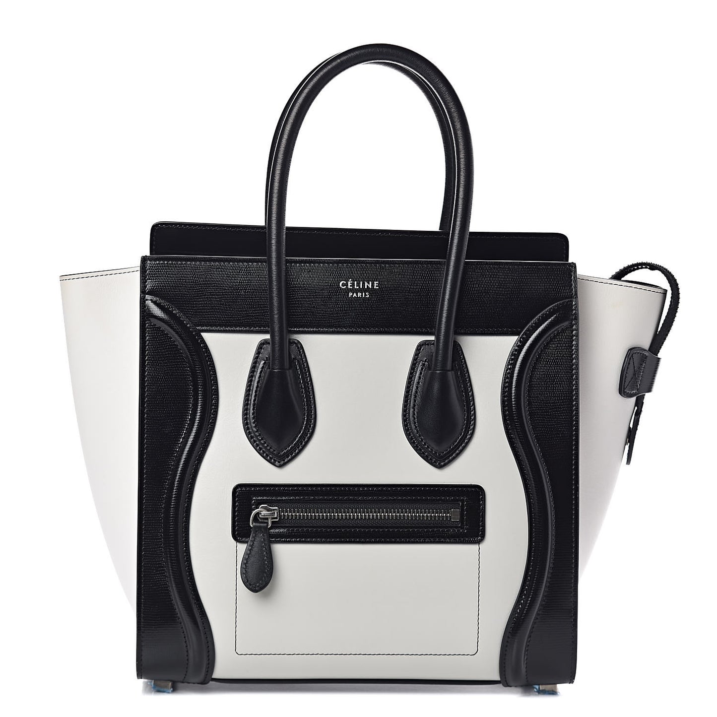 Sleek Calfskin Micro Bi-Color Luggage Black White