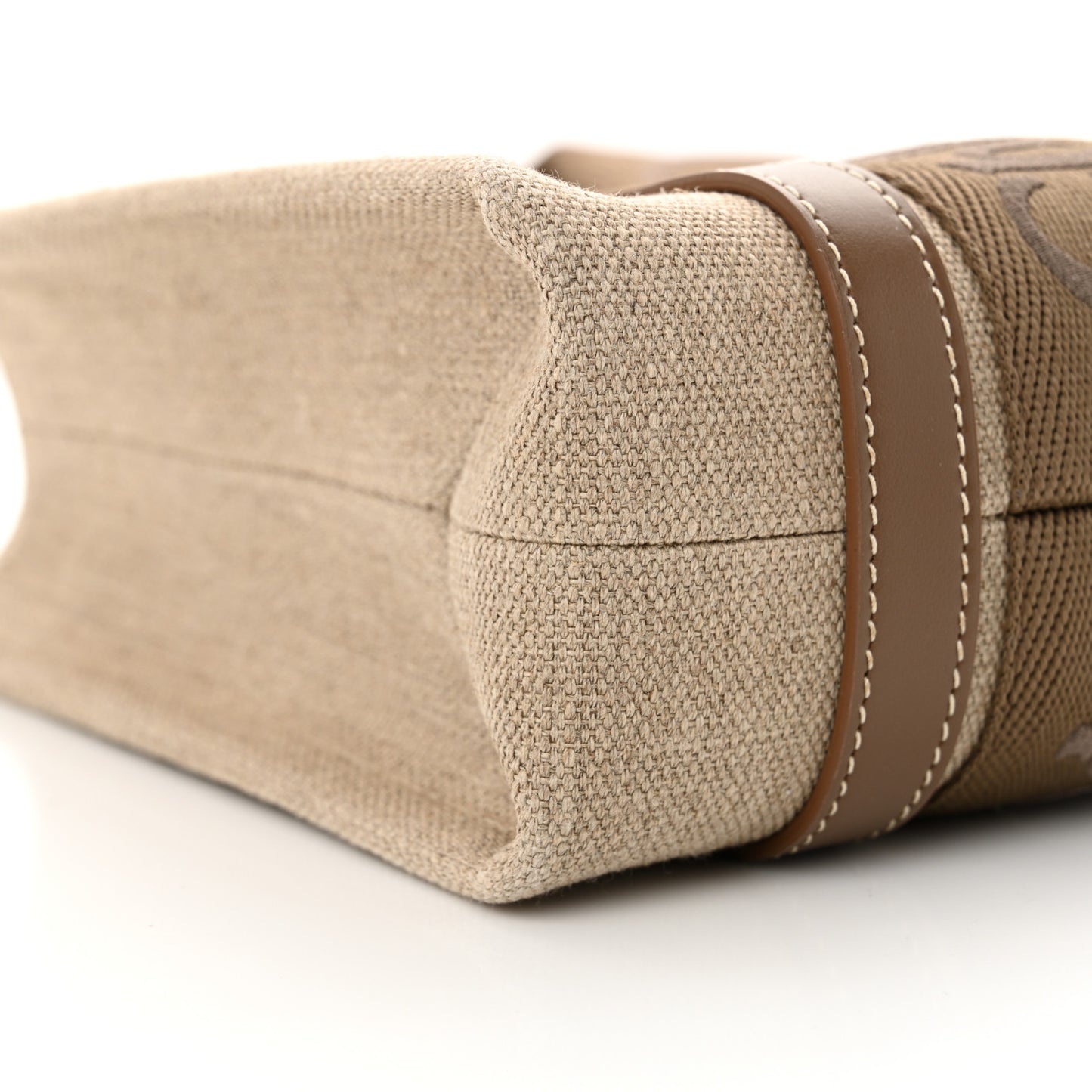 Linen Calfskin Small Woody Ribbon Tote With Strap Dark Nut