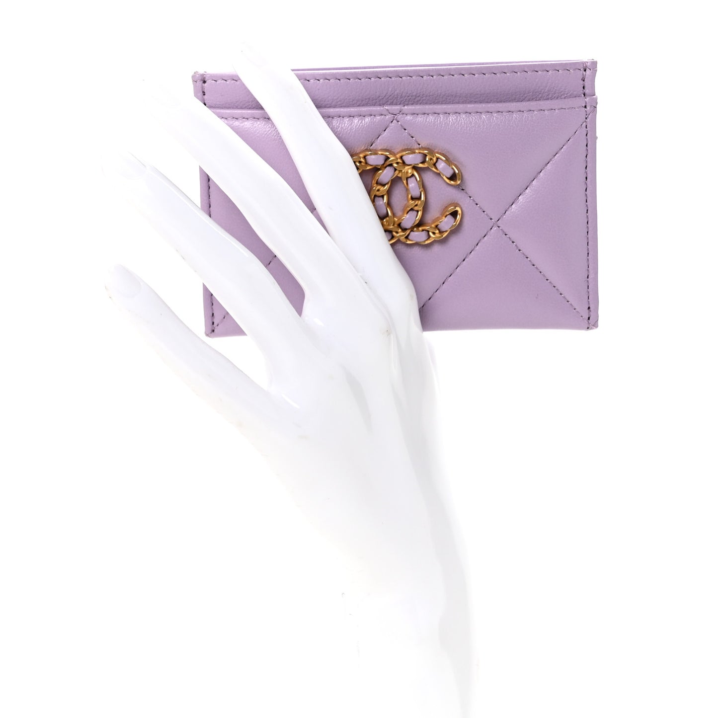 Lambskin Quilted Chanel 19 Card Holder Light Purple