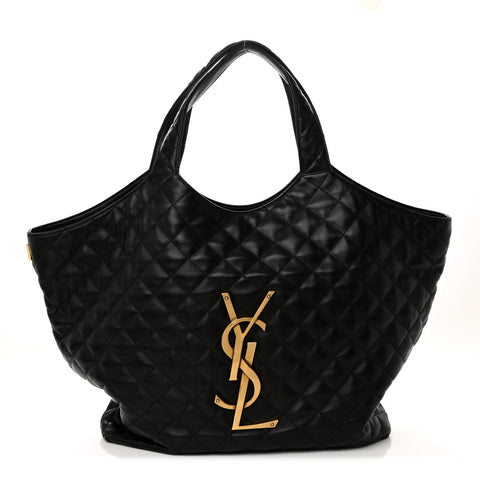 Lambskin Quilted Maxi Icare Shopping Tote Black