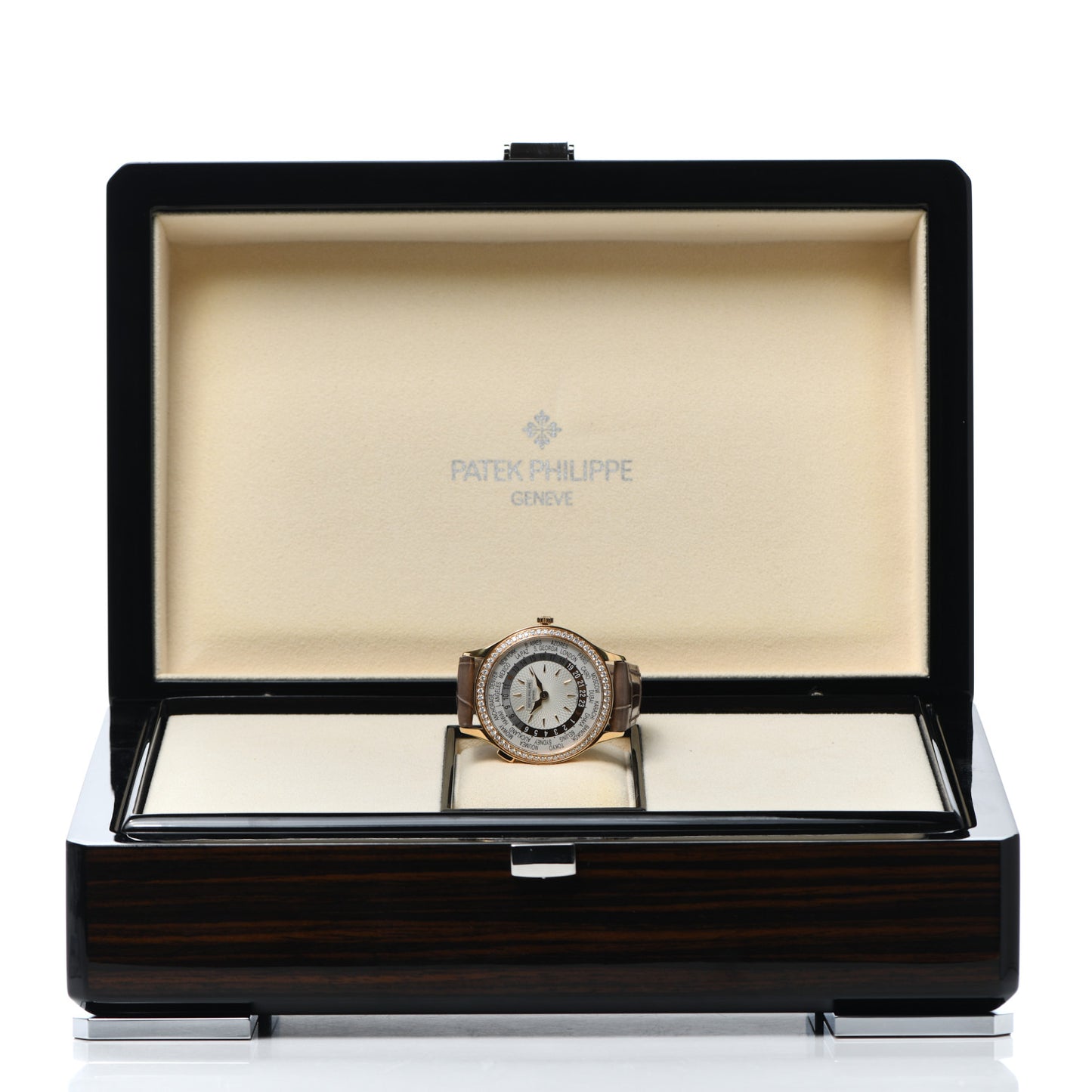 18K Rose Gold Alligator Diamond 36mm Complications World Time Automatic Watch 7130R-013