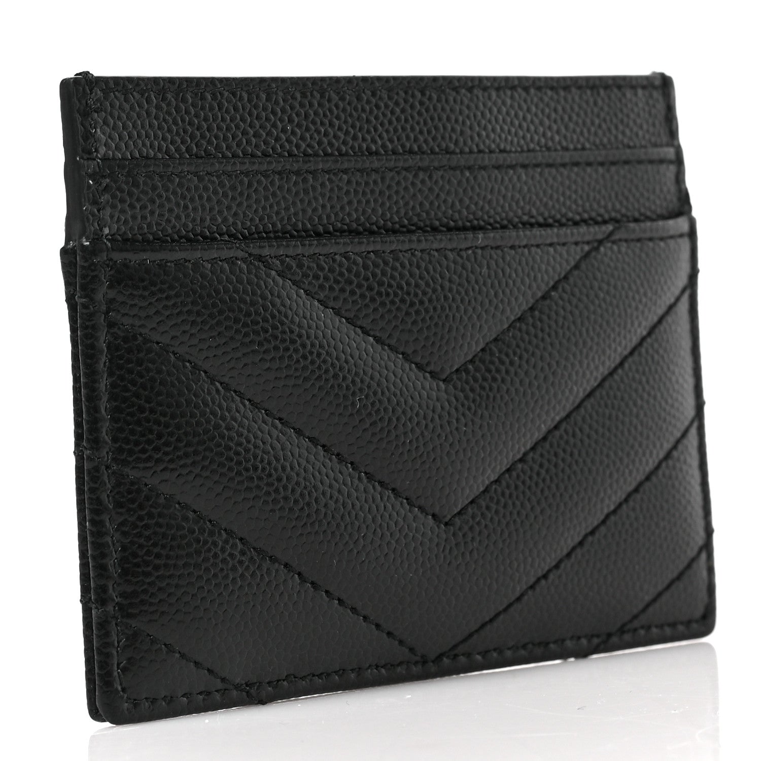 Saint Laurent Grain De Poudre Matelasse Chevron Monogram Credit Card Case Black 3 of 6