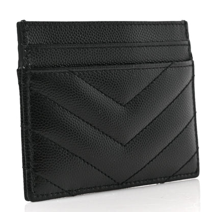 Saint Laurent Grain De Poudre Matelasse Chevron Monogram Credit Card Case Black 3 of 6