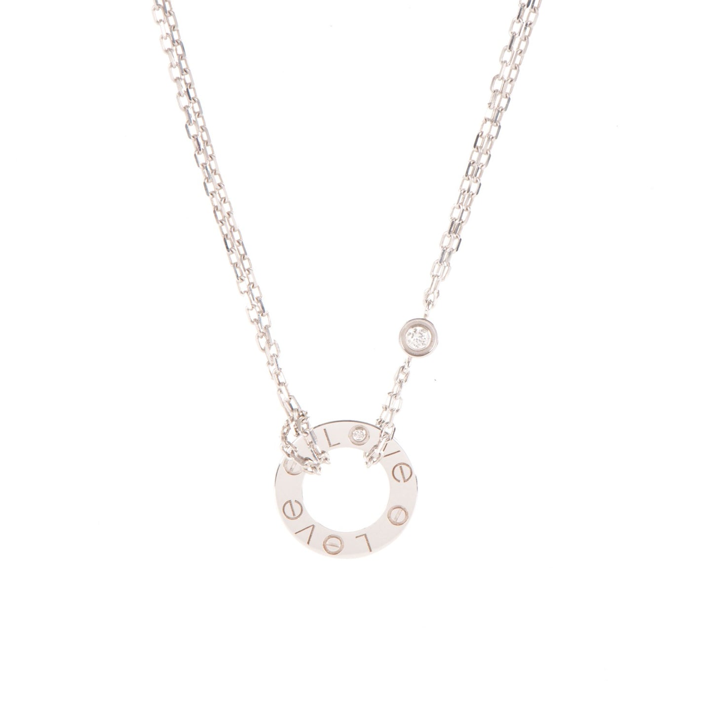 18K White Gold 2 Diamond LOVE Necklace