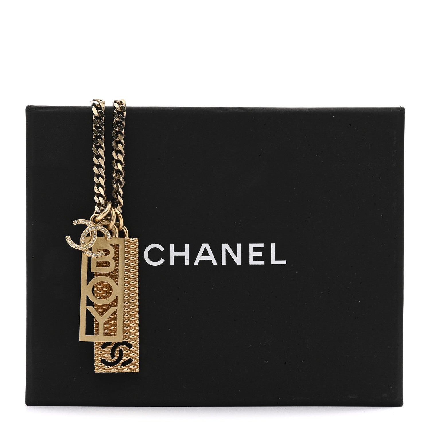 Chanel Metal Crystal CC Boy Pendant Long Necklace Gold 6 of 6