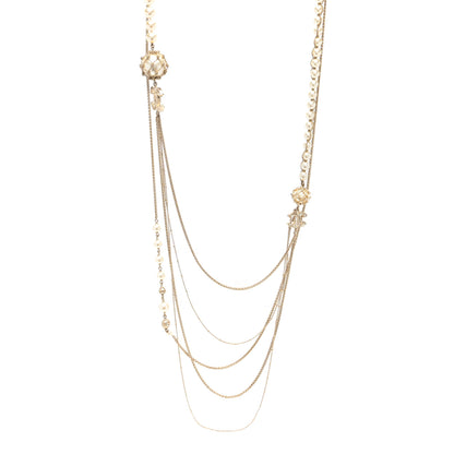 Chanel Pearl Caged CC Multi Strand Long Necklace Gold 1 of 5