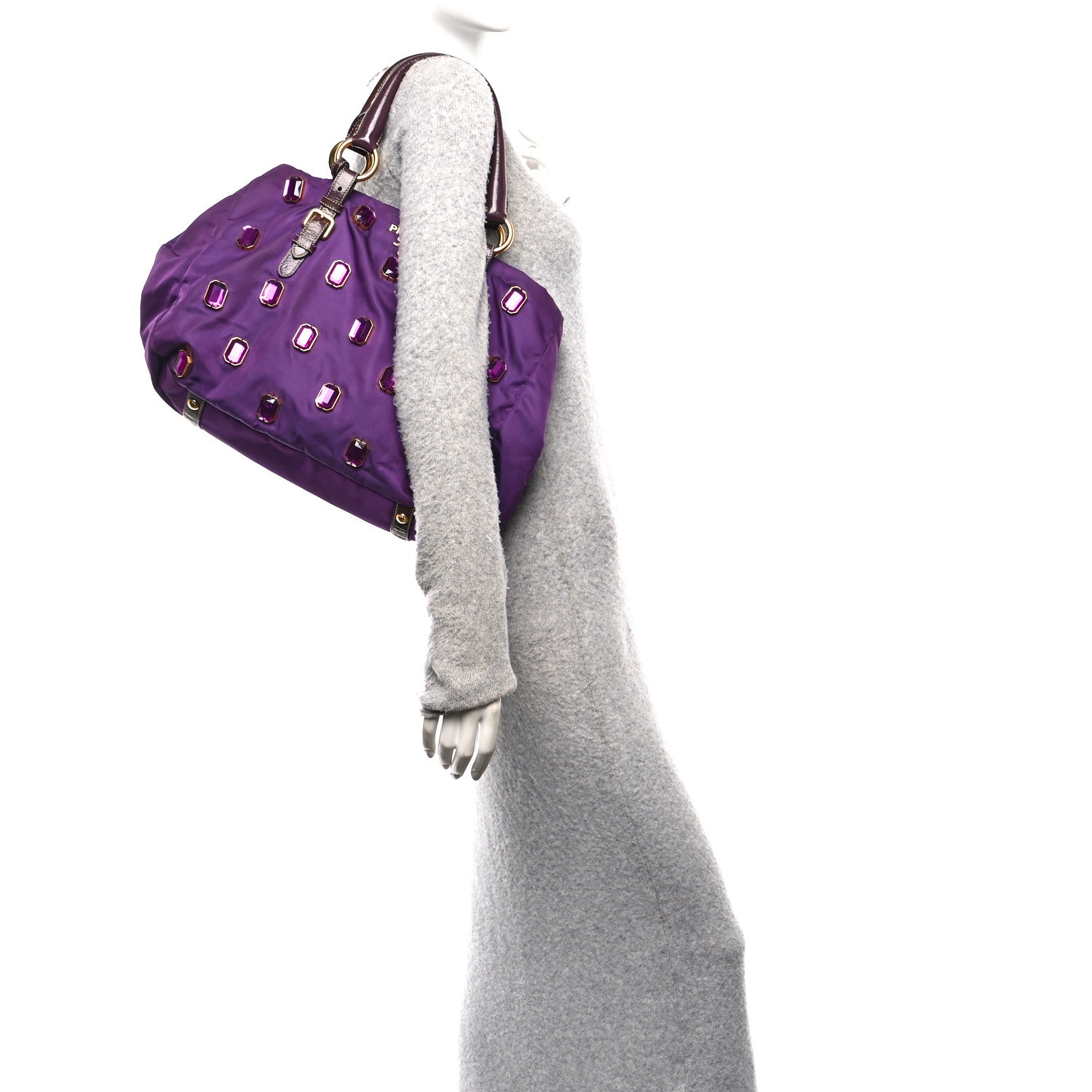 Prada Tessuto Nylon Pietre Jeweled Tote Anemone 2 of 9