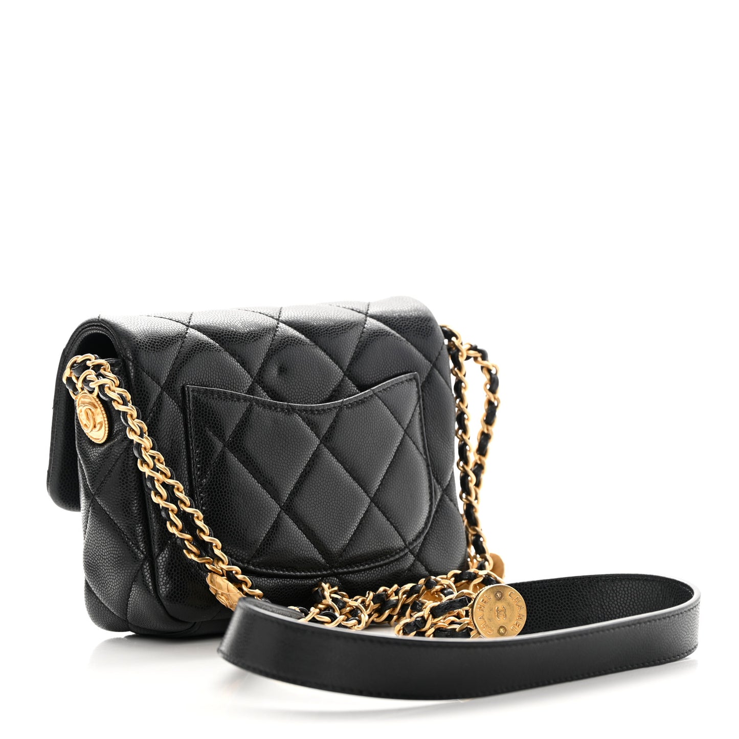 Caviar Quilted Mini Twist Your Buttons Flap Black
