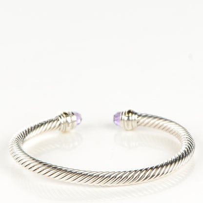 David Yurman Sterling Silver 14K Yellow Gold Amethyst 5mm Cable Classics Bracelet 3 of 7