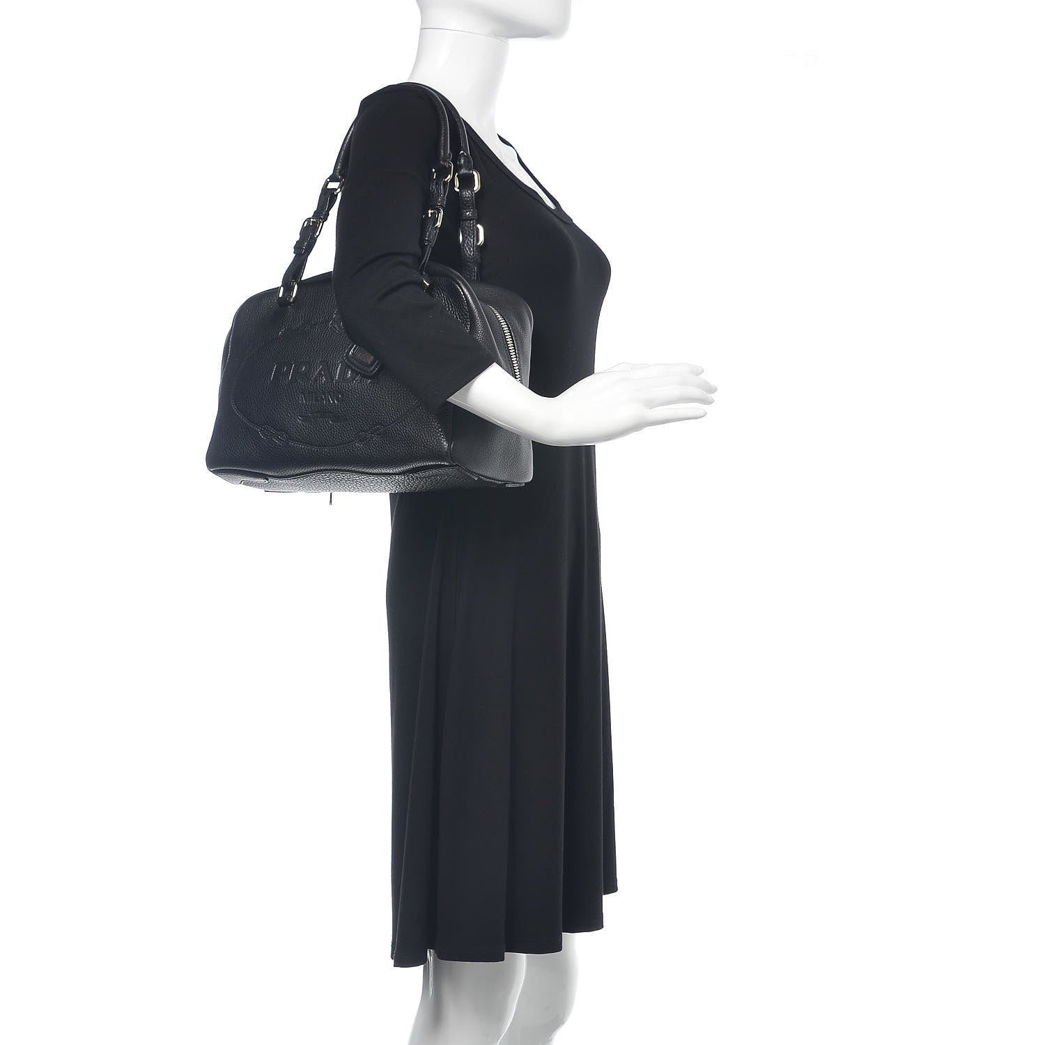 Prada Vitello Daino Embossed Logo Bowler Black 2 of 15