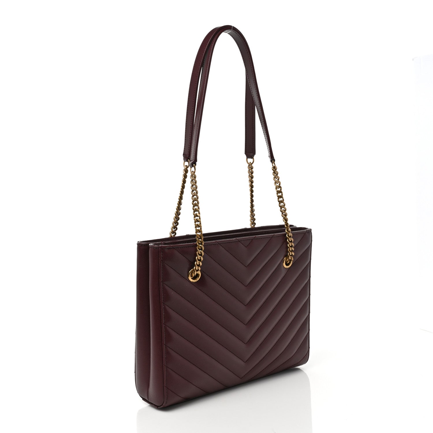 Saint Laurent Grain de Poudre Matelasse Chevron Small Tribeca Shopping Bag Rouge Legoin 3 of 9