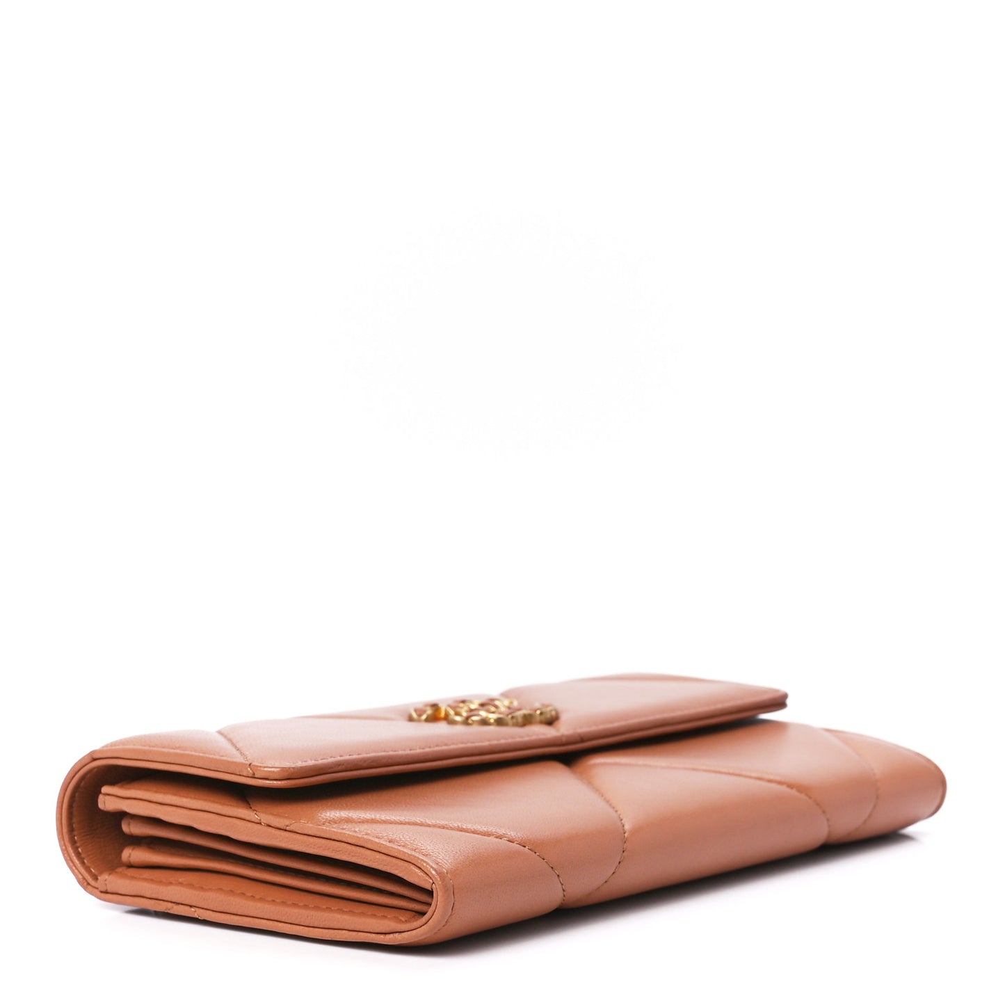 Lambskin Quilted Chanel 19 Flap Wallet Brown
