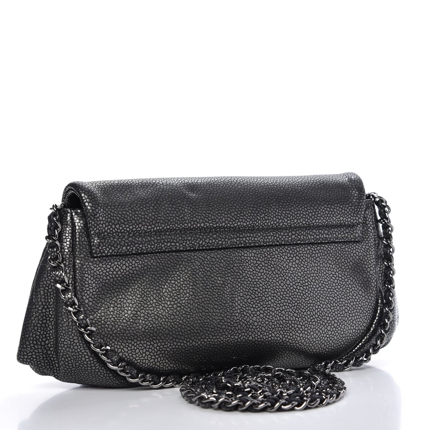 Metallic Caviar Half Moon Wallet On Chain WOC Dark Silver