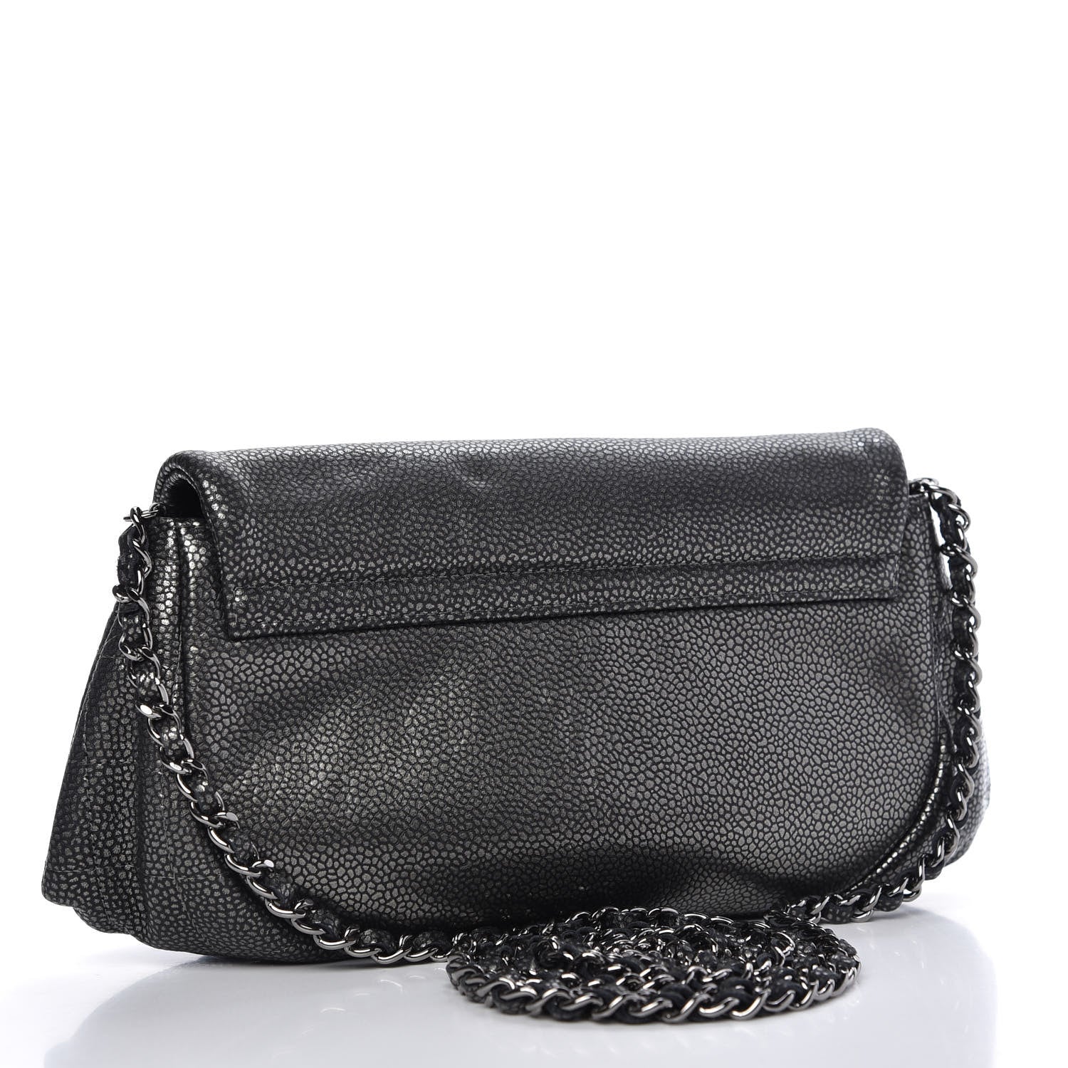 Chanel Metallic Caviar Half Moon Wallet On Chain WOC Dark Silver 3 of 11